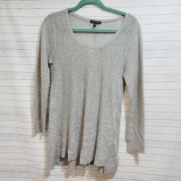 EILEEN FISHER GRAY LONG LINED LIGHT SWEATER, 50% LINEN, SZ XS LIKE NEW! - Picture 2 of 8